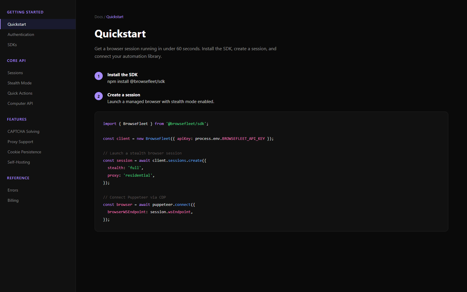 BrowseFleet API documentation and quickstart guide