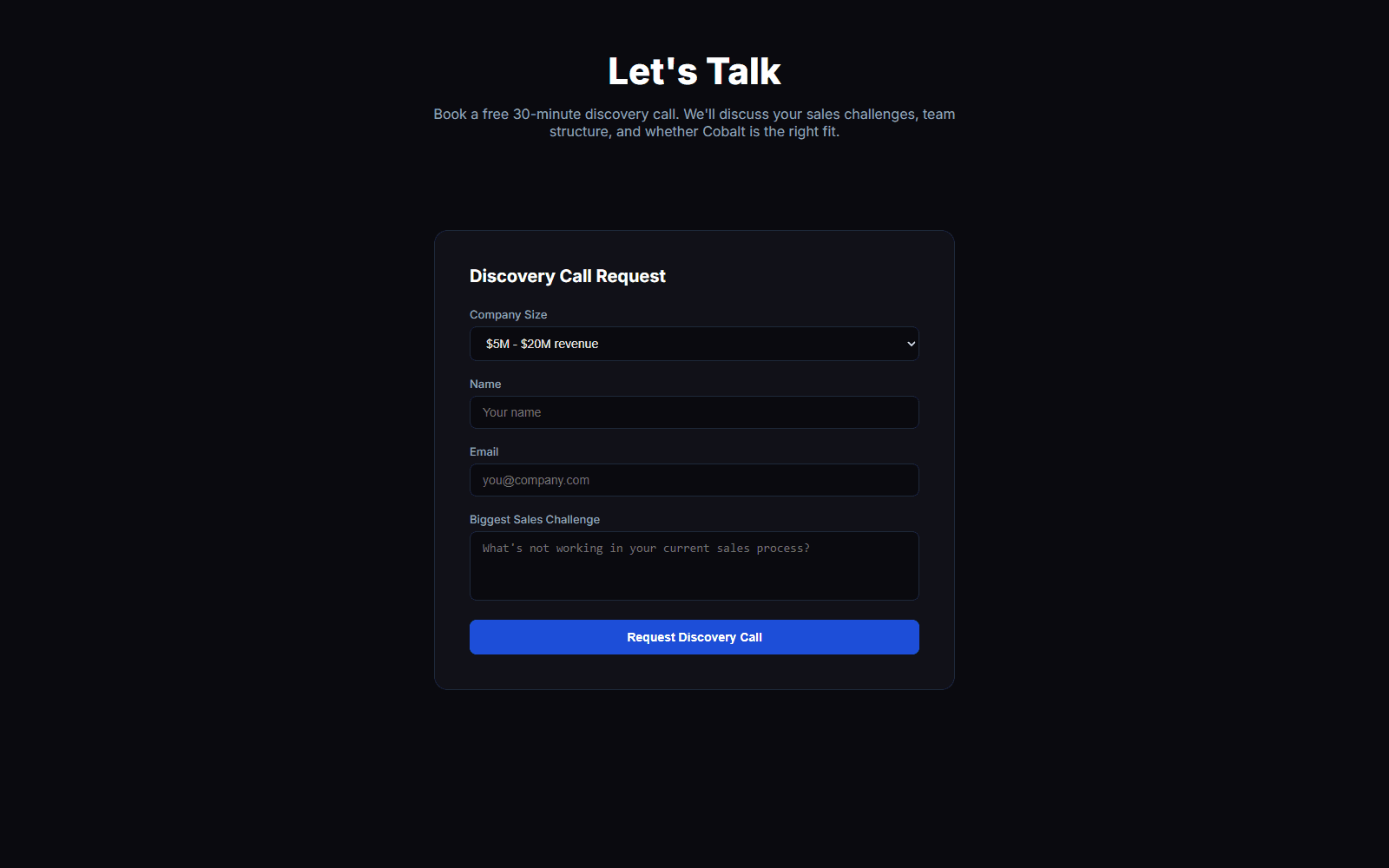 Cobalt Advisory contact page