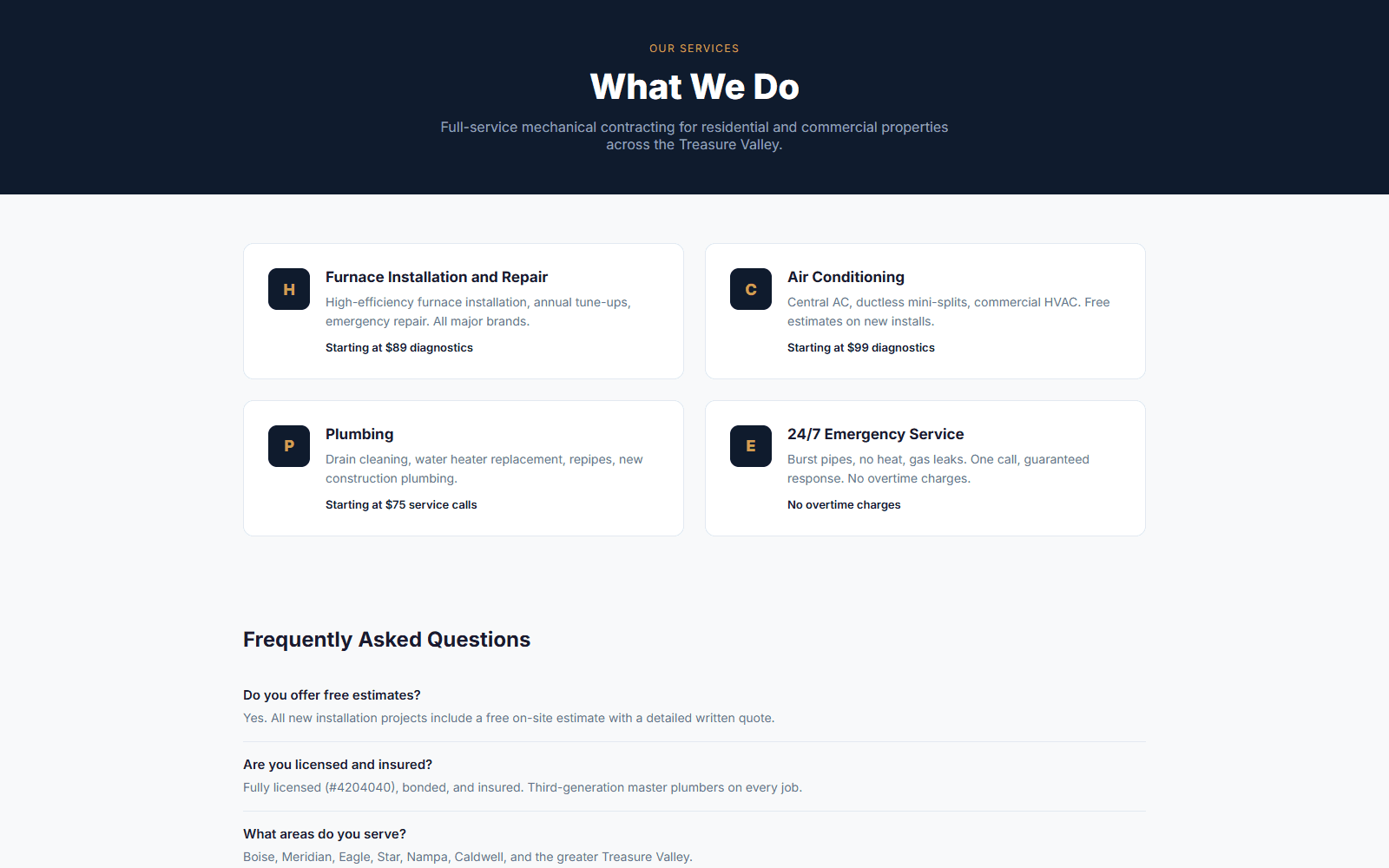 Ironline Mechanical services page