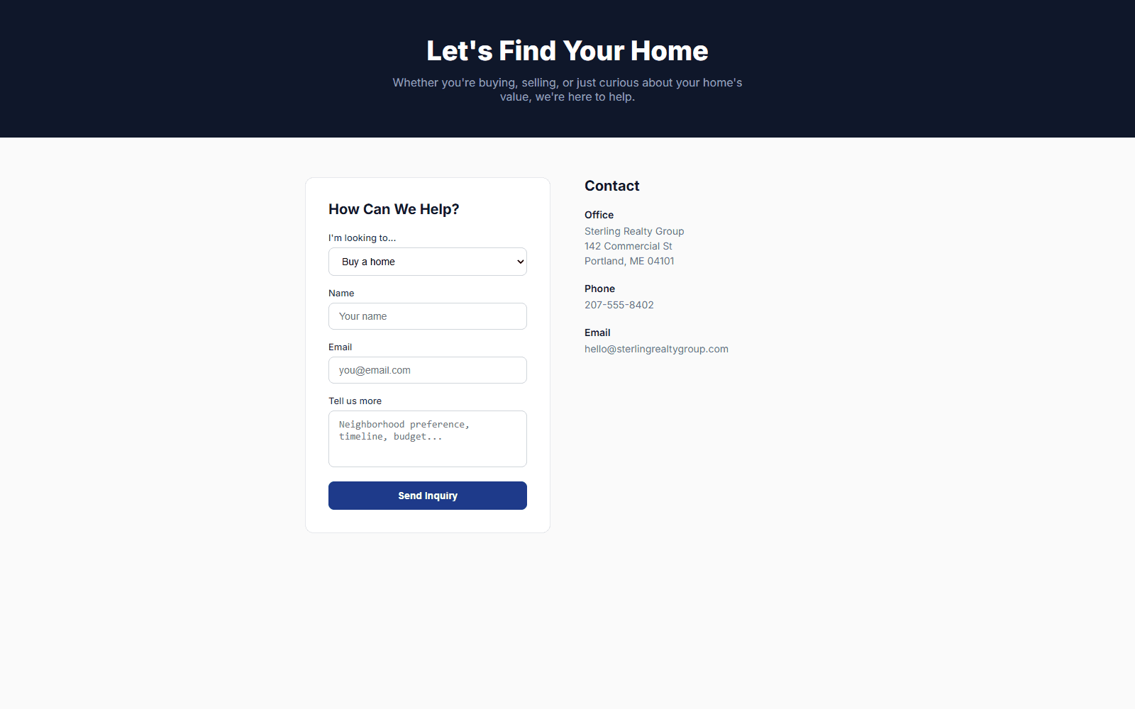 Sterling Realty Group contact page