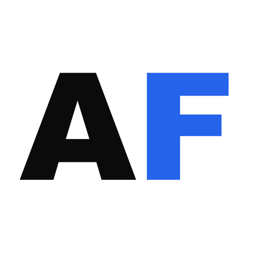 AtlasForge logo: a black A and a blue F